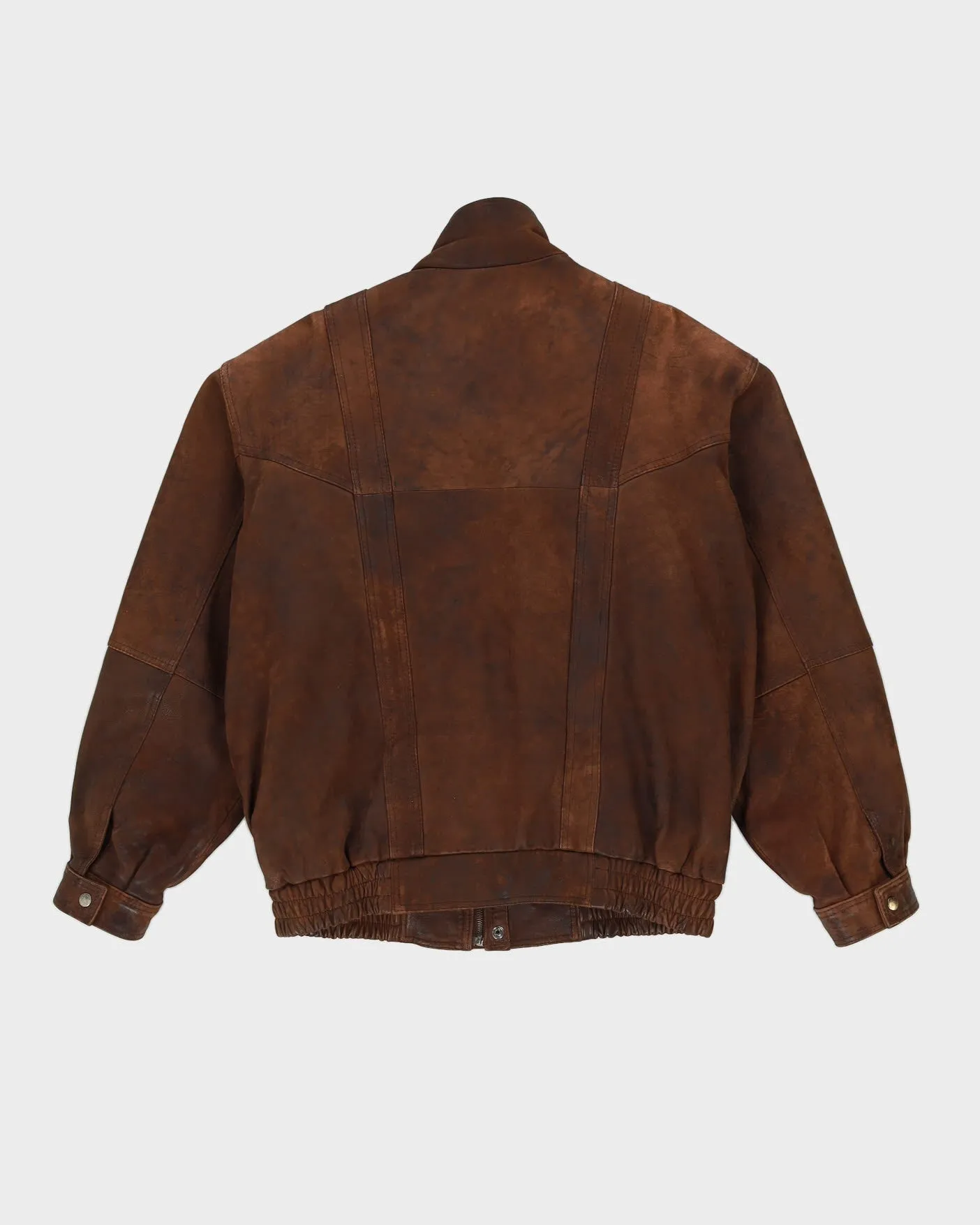 00s Brown Leather Bomber Jacket - XXL