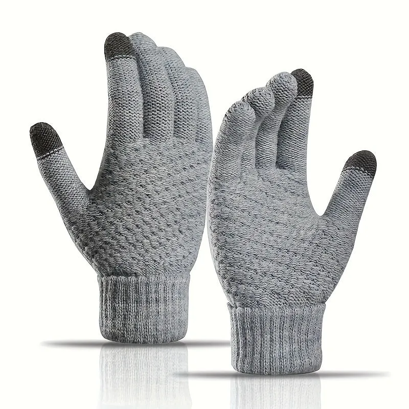 1 Pair Of Knitted Warm Winter Gloves, Solid Color Touch Screen Thickened Sports Gloves, Suitable For Outdoor Leisure Cycling And Hiking