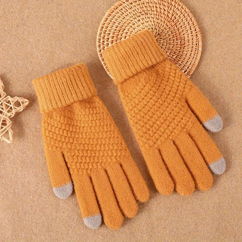 1 Pair Of Knitted Warm Winter Gloves, Solid Color Touch Screen Thickened Sports Gloves, Suitable For Outdoor Leisure Cycling And Hiking