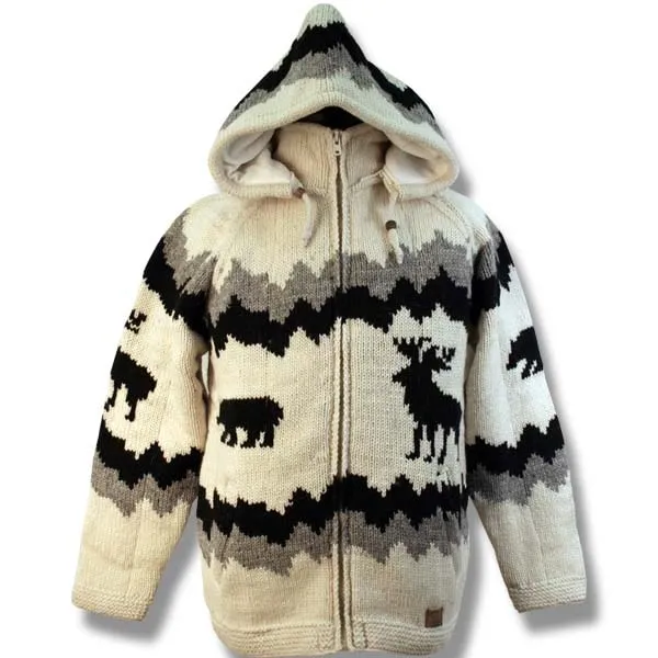 100% Wool Jacket with Bear/ Zip Off Hood with Fleece lining for men and women. Handmade in Nepal.