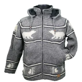 100% Wool Jacket with Bear/ Zip Off Hood with Fleece lining for men and women. Handmade in Nepal.