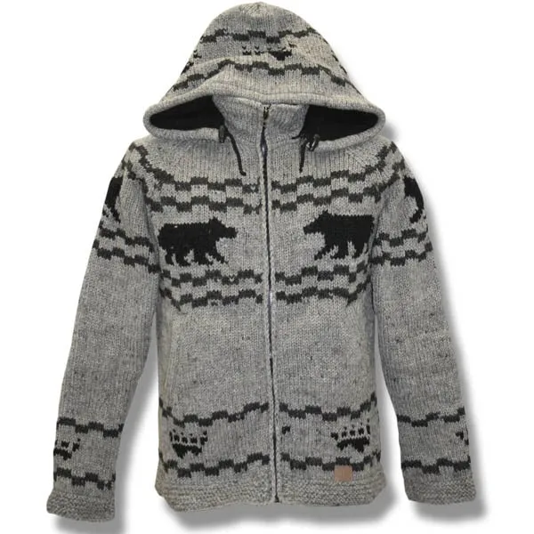 100% Wool Jacket with Bear/ Zip Off Hood with Fleece lining for men and women. Handmade in Nepal.