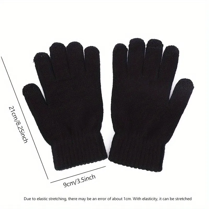 1/2pairs Minimalist Black Knit Gloves Set Short Split Finger Stretchy Gloves Autumn Winter Unisex Coldproof Warm Touch Screen Gloves