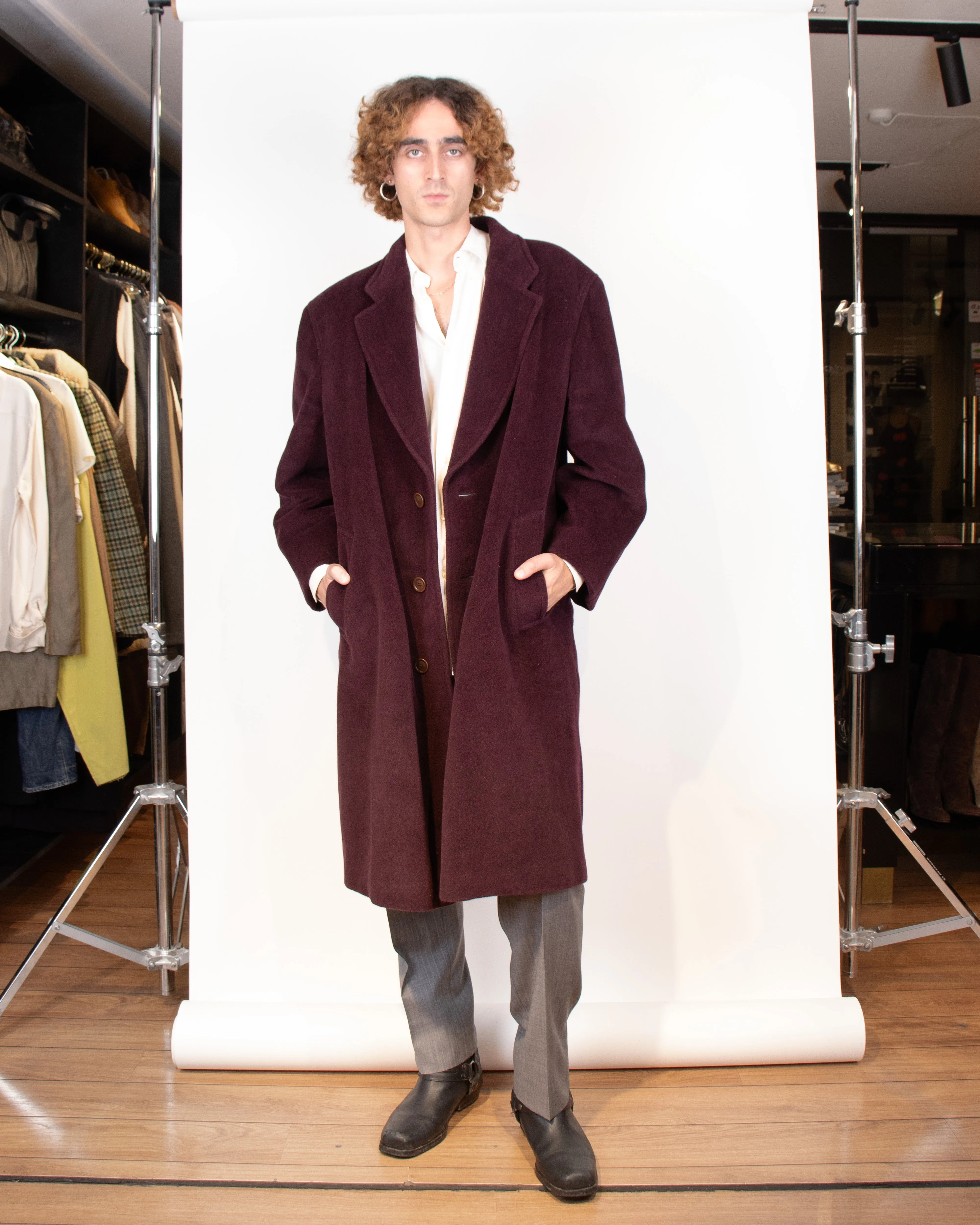 1980s Missoni Burgundy Wool and Cashmere Coat M