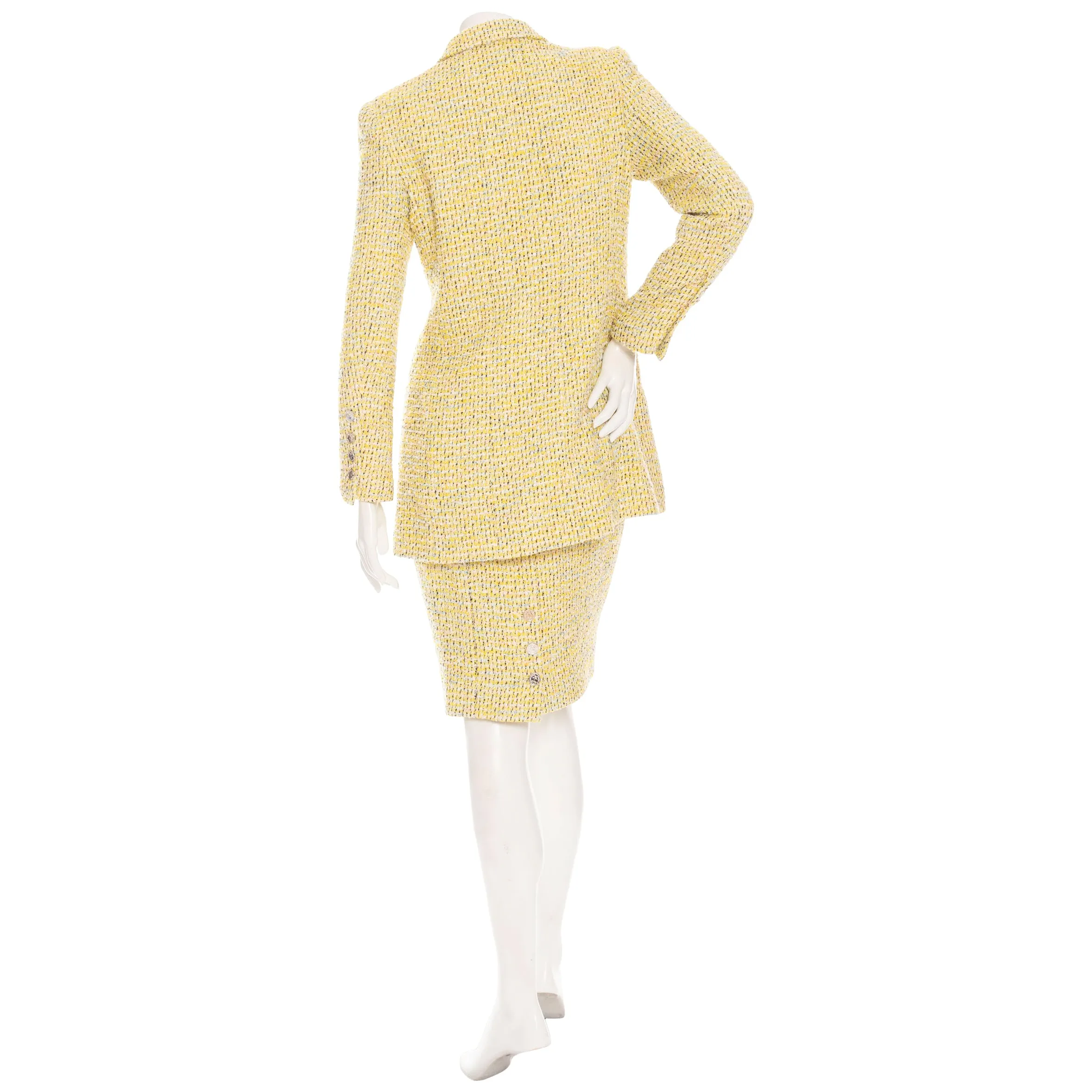 1996 Yellow Tweed Two-Piece Jacket and Skirt Suit