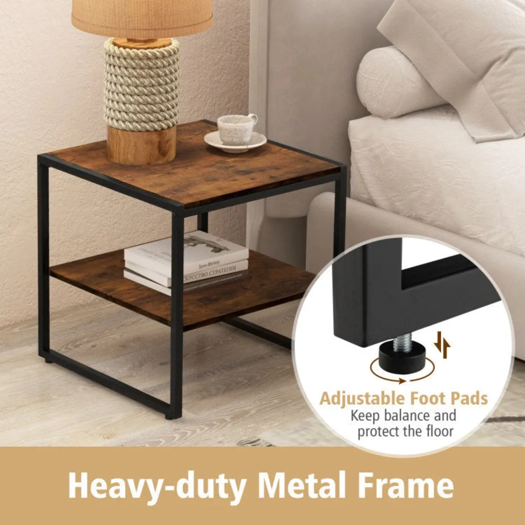 2 Pieces Industrial 2-Tier Side Table Set with Open Shelf