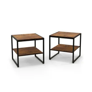 2 Pieces Industrial 2-Tier Side Table Set with Open Shelf