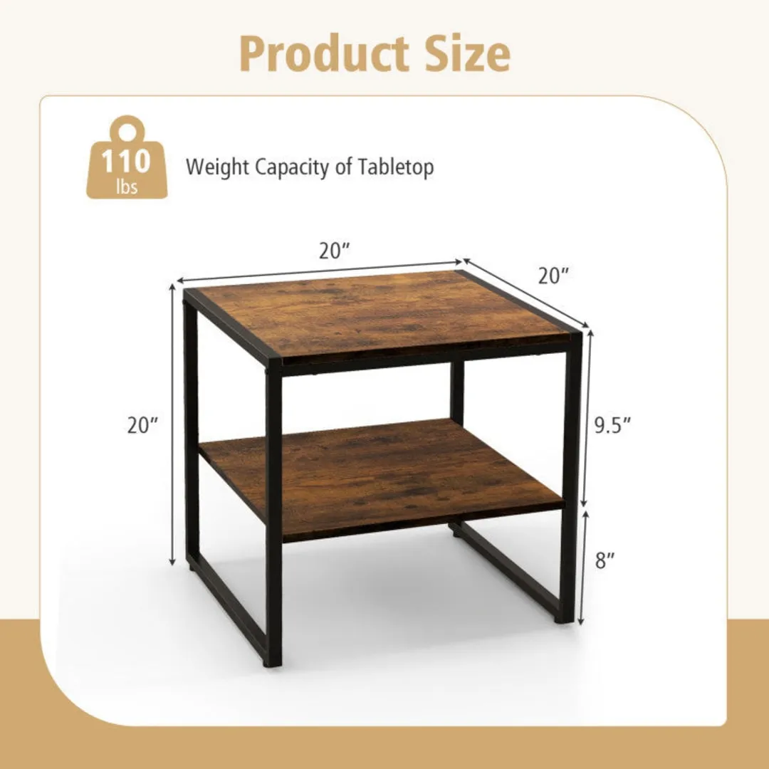 2 Pieces Industrial 2-Tier Side Table Set with Open Shelf