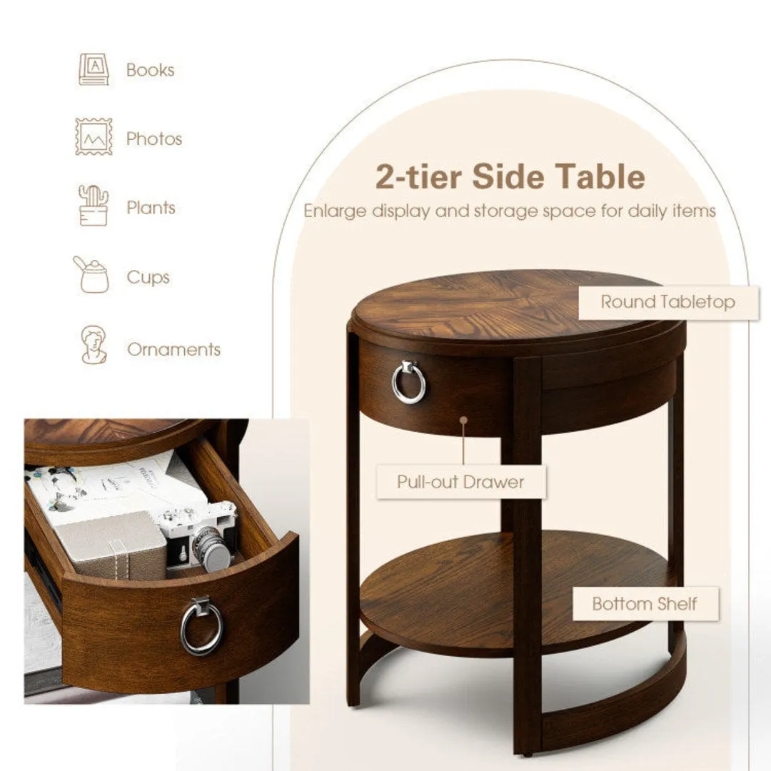 2-Tier Elliptical End Table with Drawer