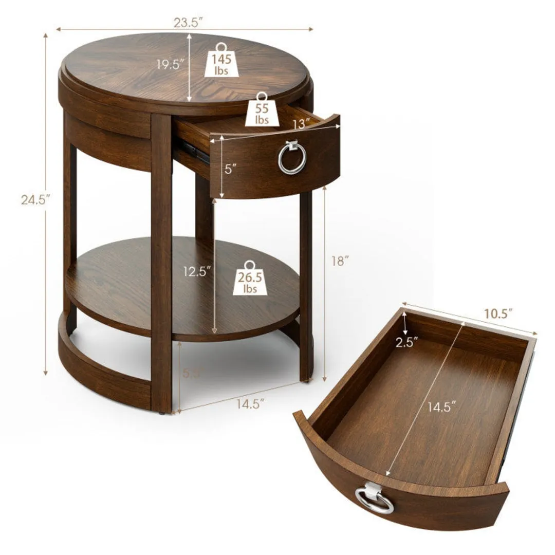 2-Tier Elliptical End Table with Drawer