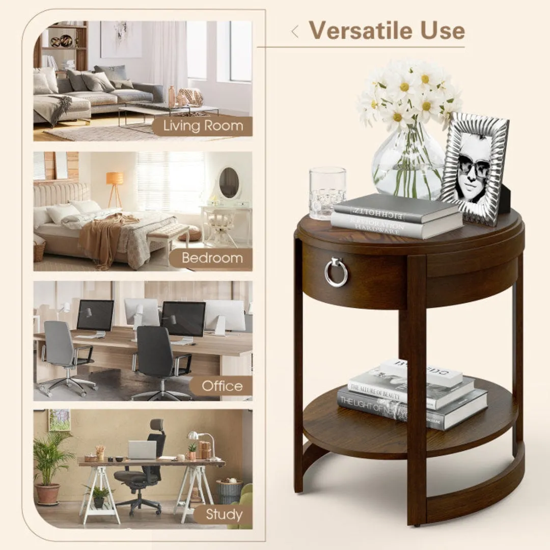 2-Tier Elliptical End Table with Drawer