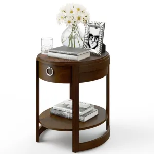 2-Tier Elliptical End Table with Drawer