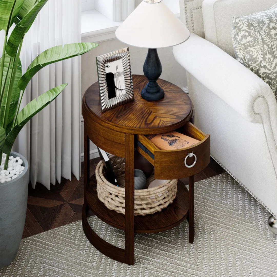 2-Tier Elliptical End Table with Drawer