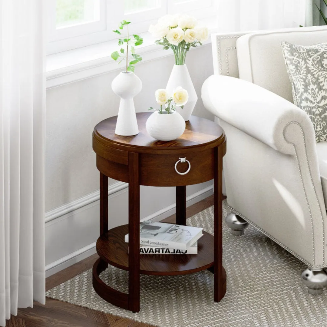 2-Tier Elliptical End Table with Drawer