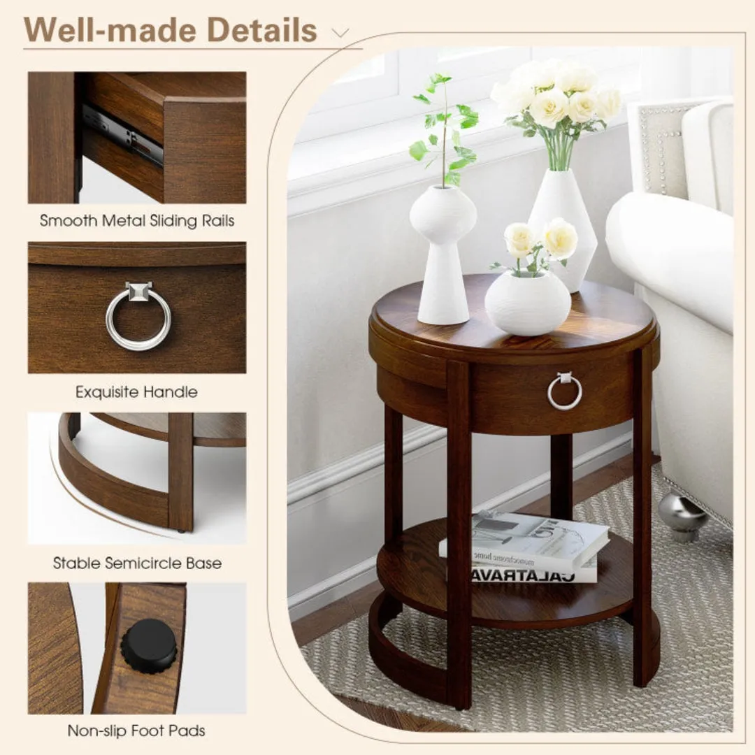 2-Tier Elliptical End Table with Drawer