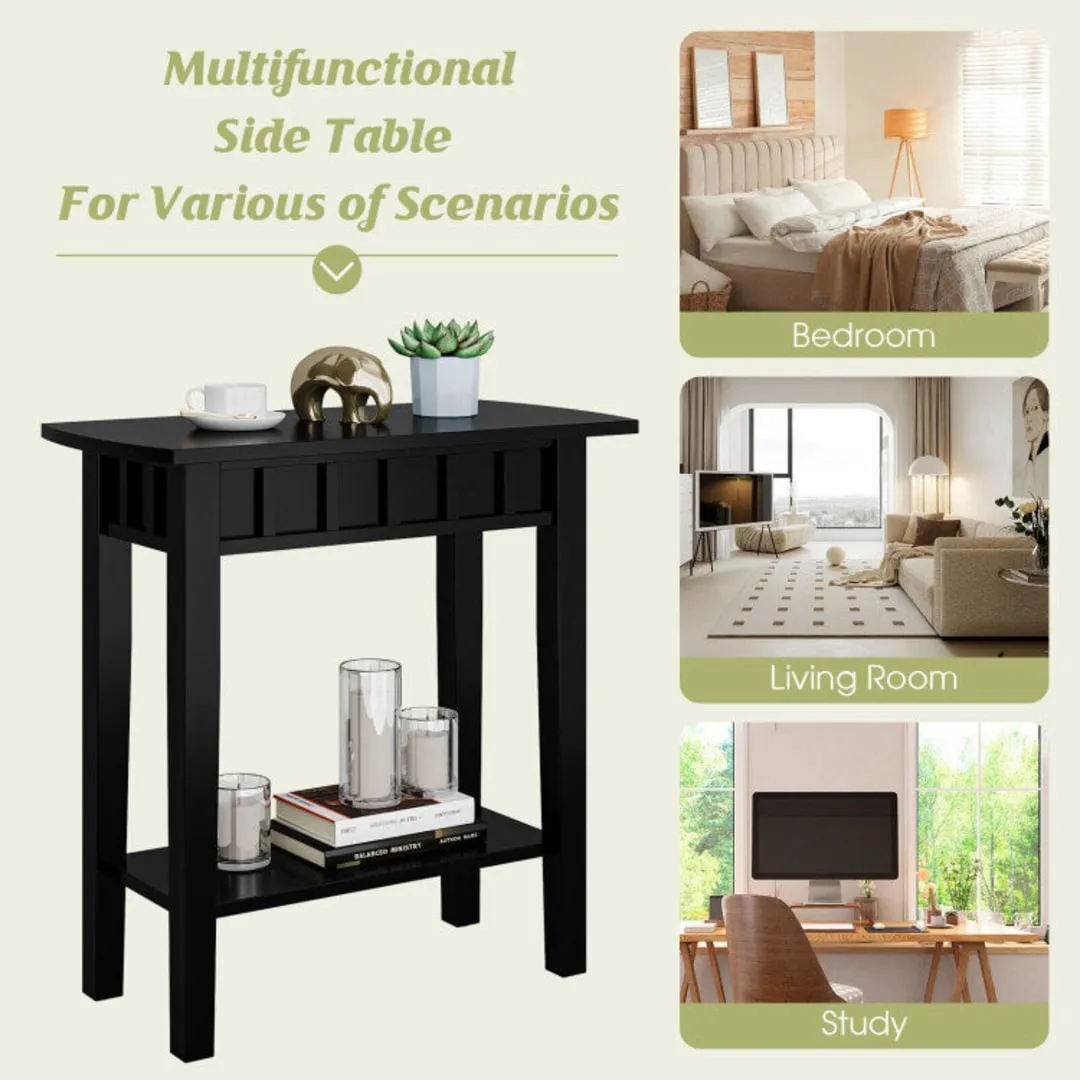 2-Tier Narrow Wood End Table with Storage Shelf for Small Spaces