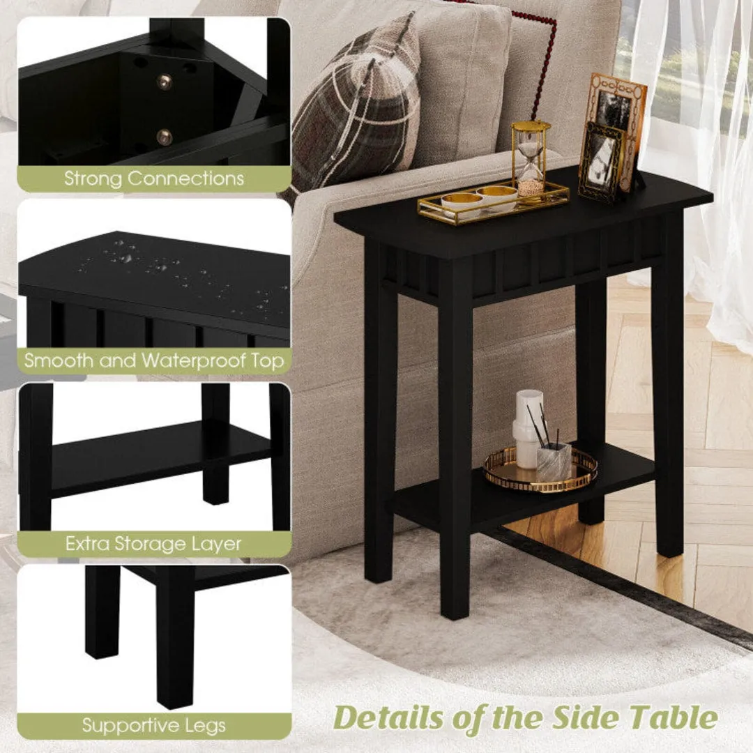 2-Tier Narrow Wood End Table with Storage Shelf for Small Spaces