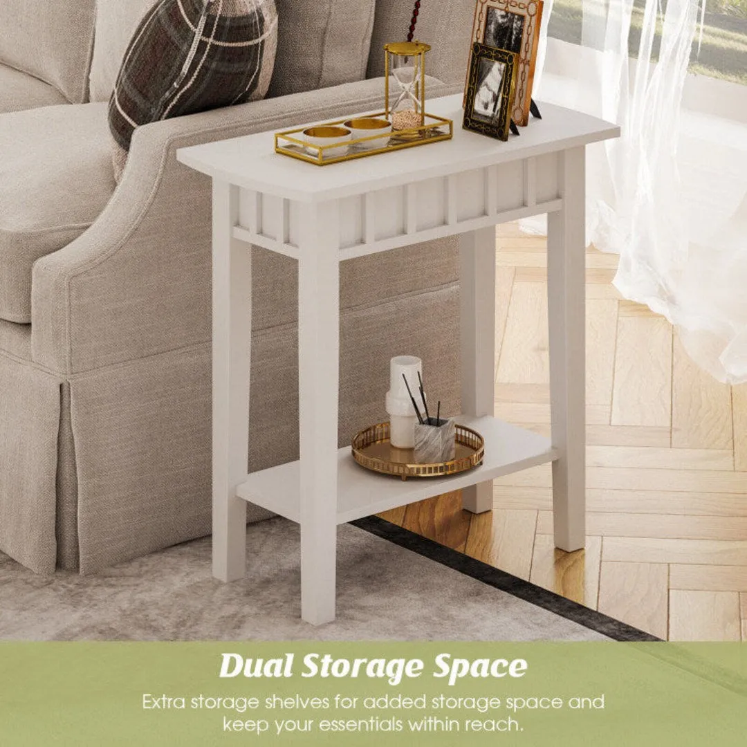 2-Tier Narrow Wood End Table with Storage Shelf for Small Spaces