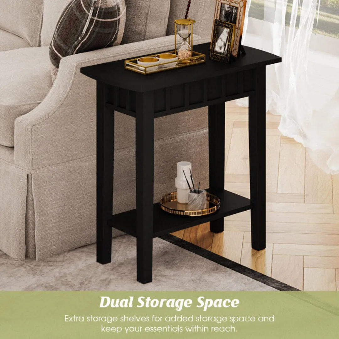 2-Tier Narrow Wood End Table with Storage Shelf for Small Spaces