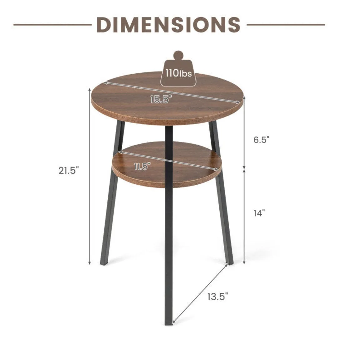 2-Tier Round End Table with Open Shelf and Triangular Metal Frame