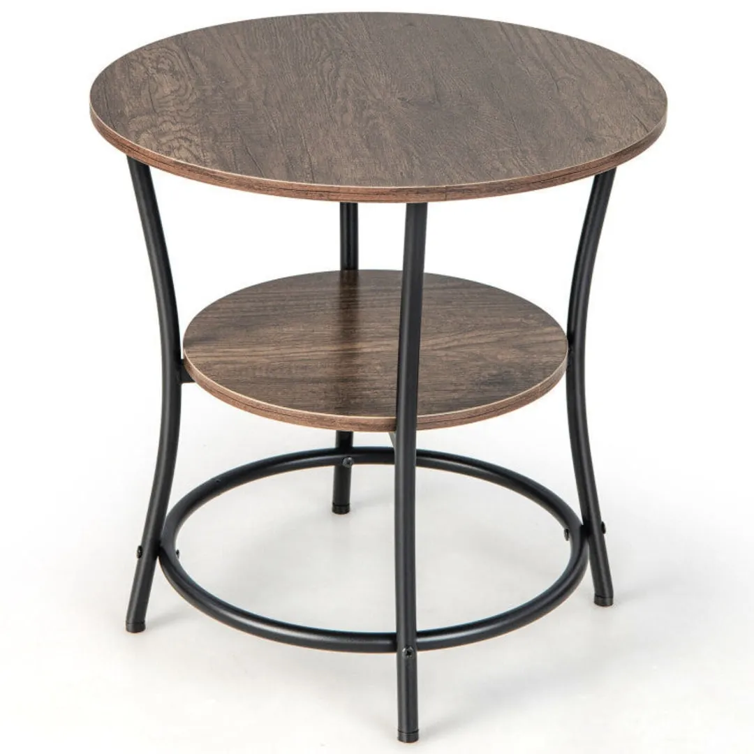 2-Tier Round End Table with Open Storage Shelf and Sturdy Metal Frame