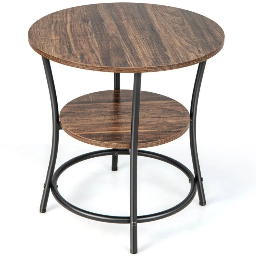 2-Tier Round End Table with Open Storage Shelf and Sturdy Metal Frame