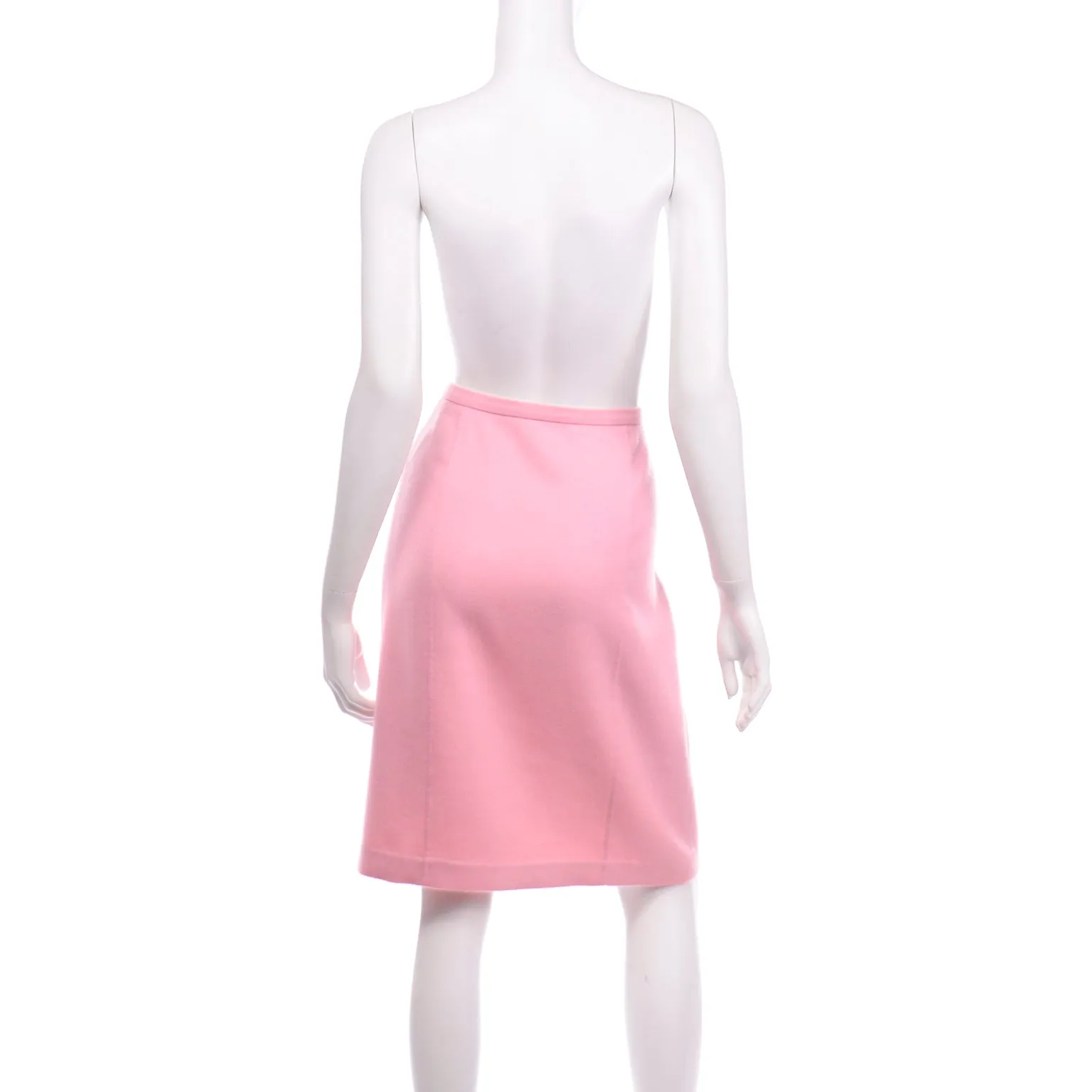 2000s Oscar de la Renta Pink Cashmere Skirt With Silk Trim