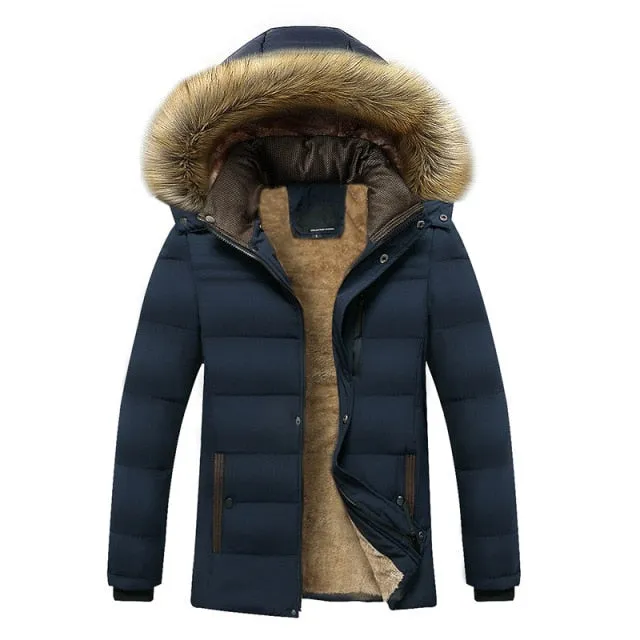 2021 Winter New Warm Thick Fleece Waterproof Hooded Fur Collar Parka