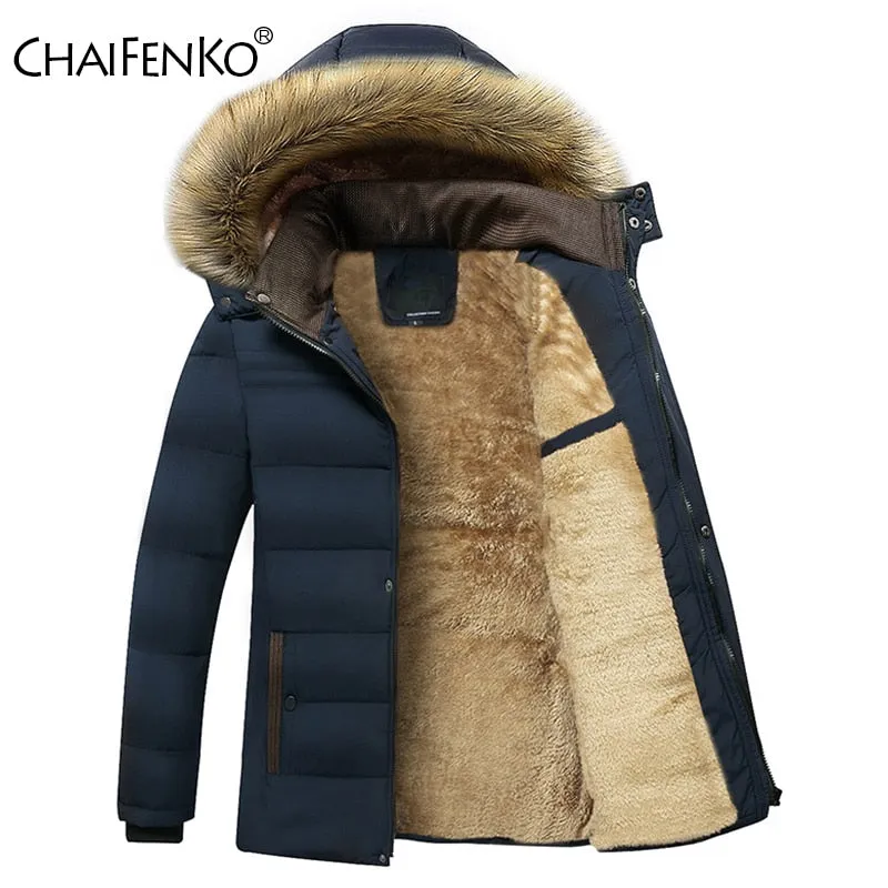 2021 Winter New Warm Thick Fleece Waterproof Hooded Fur Collar Parka