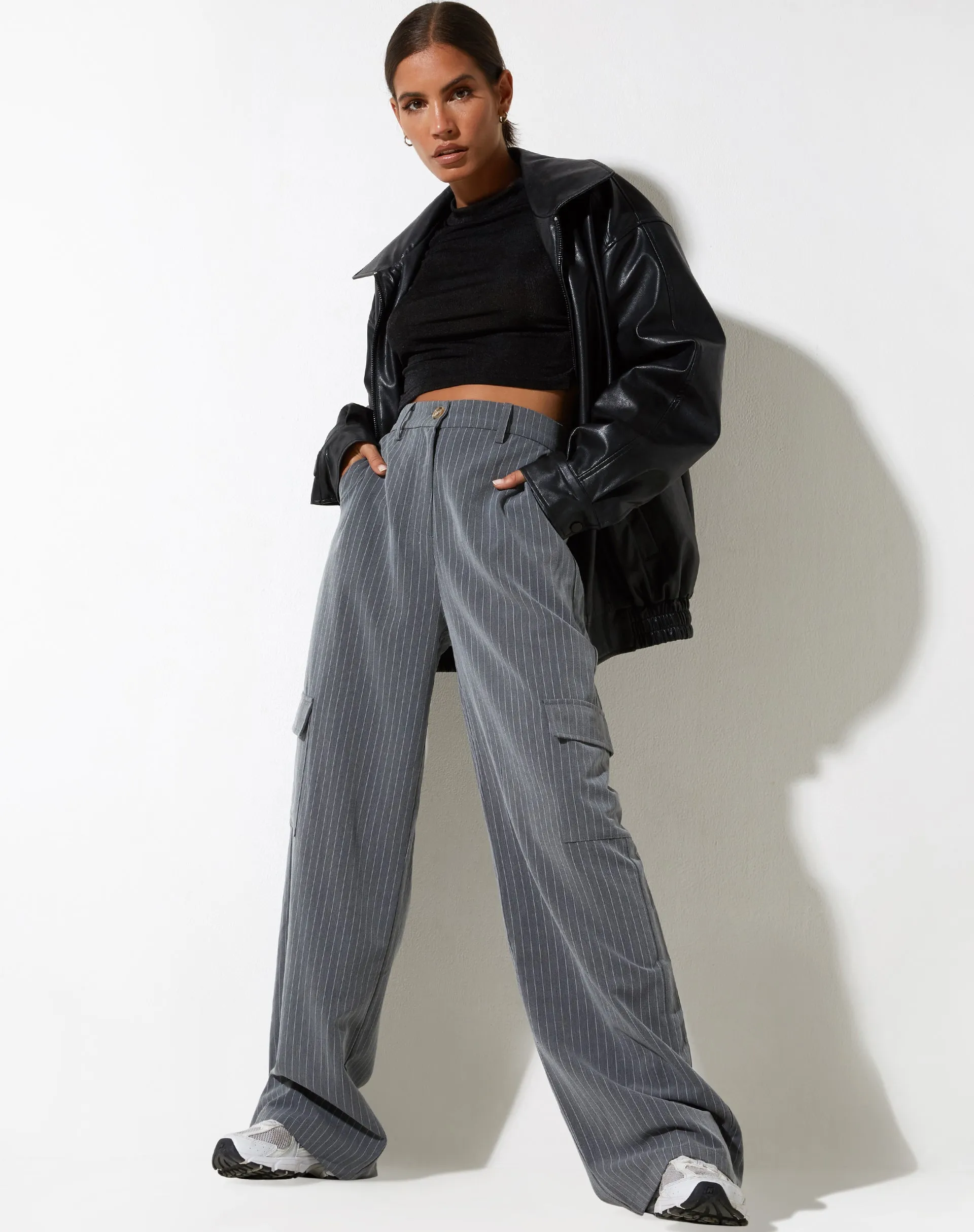 Abba Cargo Trouser in Pinstripe Grey