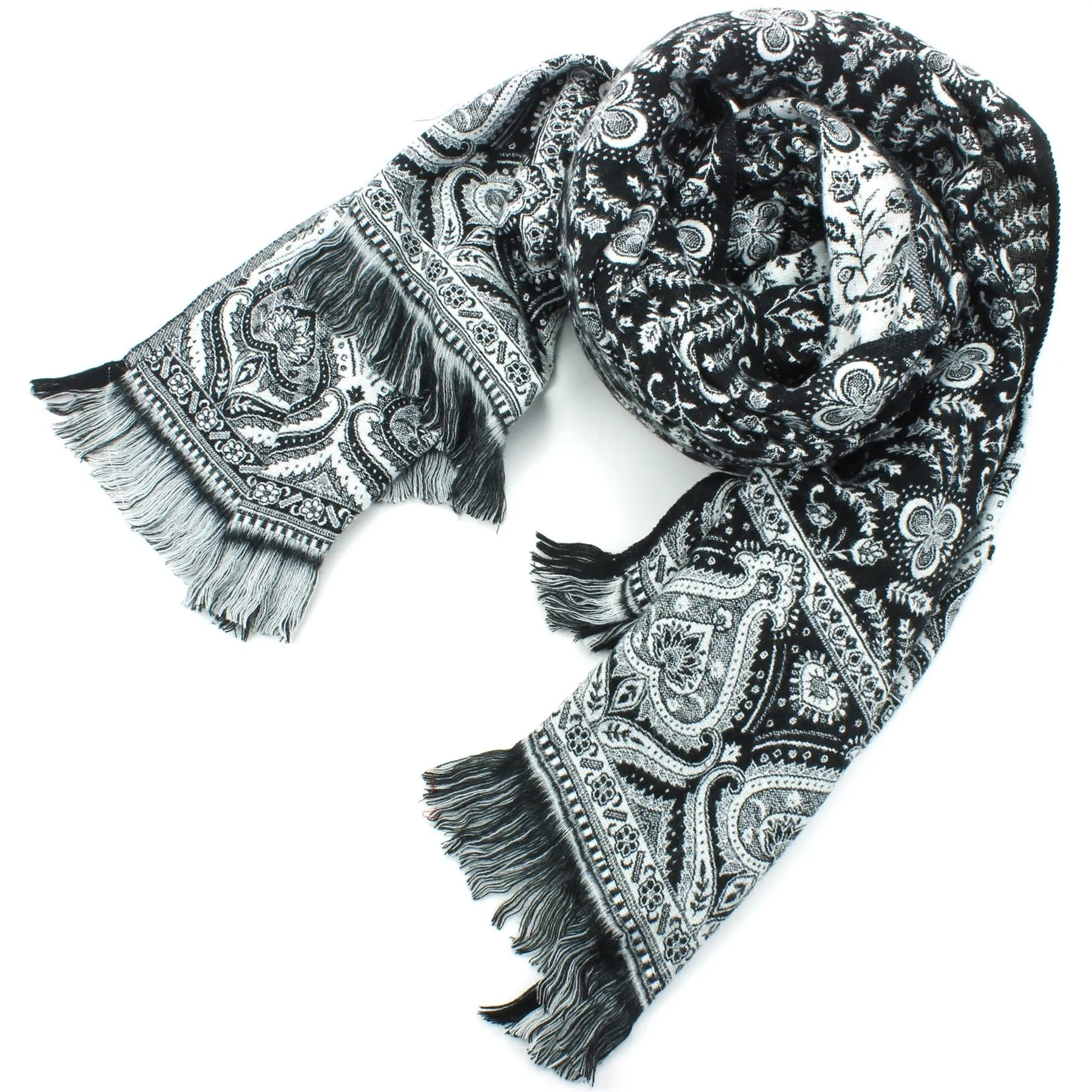 Acrylic Wool Shawl Blanket - Black Paisley - Hearts