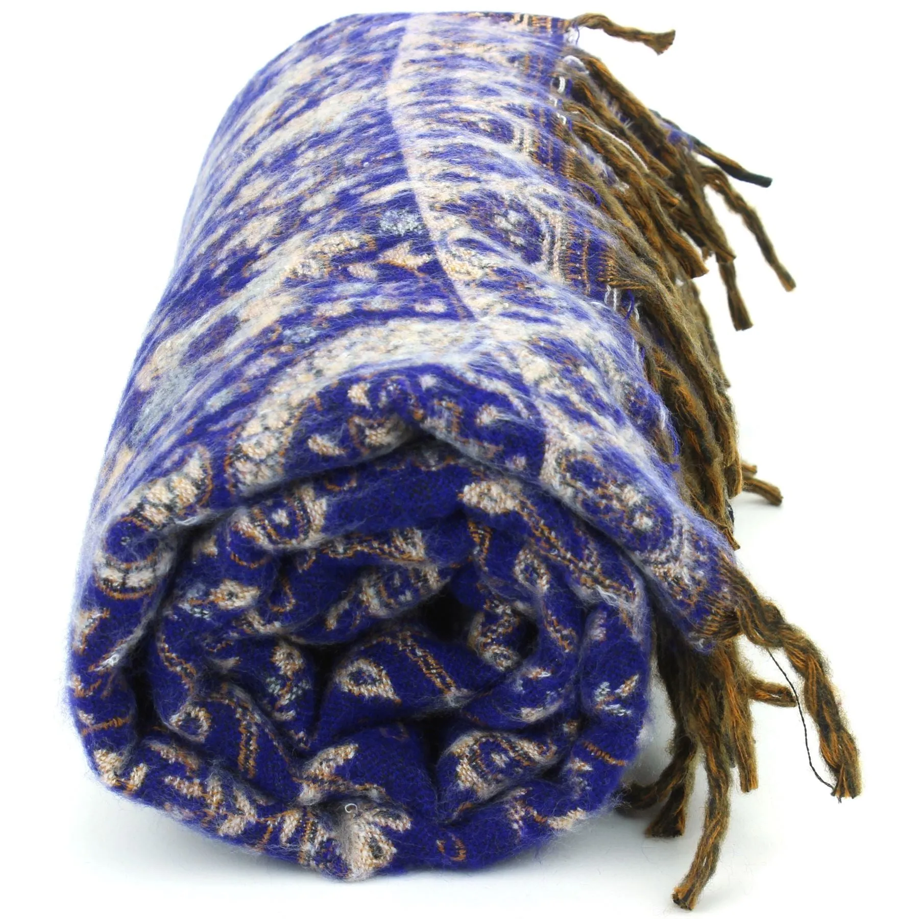 Acrylic Wool Shawl Blanket - Paisley - Royal Blue