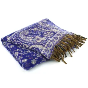 Acrylic Wool Shawl Blanket - Paisley - Royal Blue