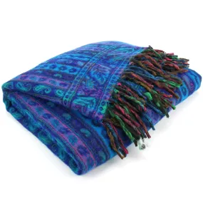 Acrylic Wool Shawl Blanket - Stripe - Blue & Purple