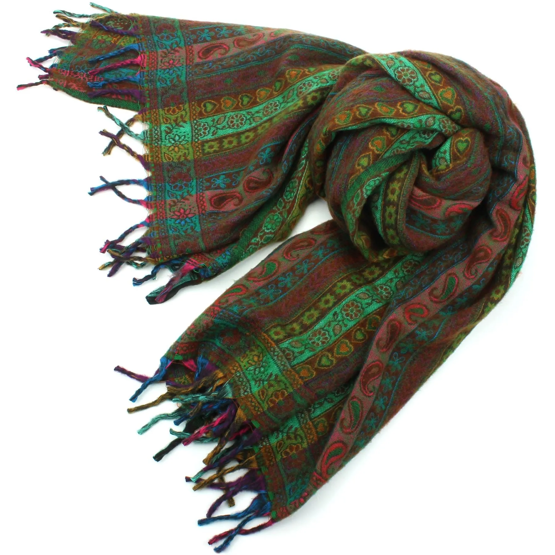 Acrylic Wool Shawl Blanket - Stripe - Green & Red