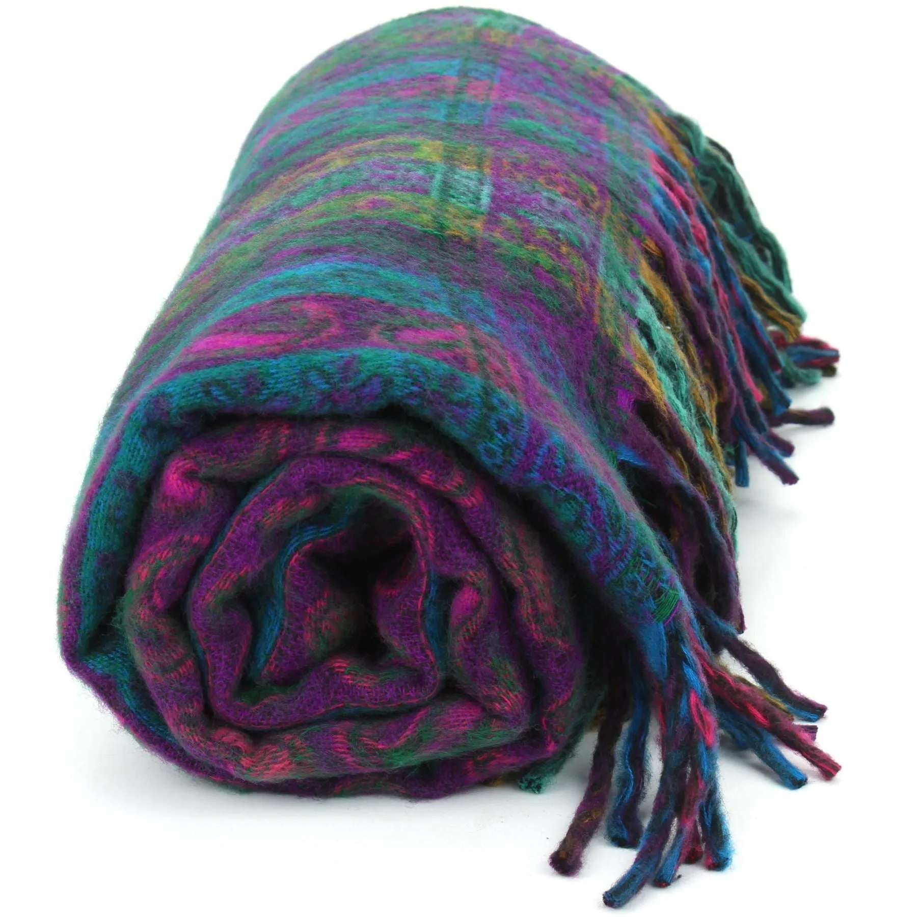 Acrylic Wool Shawl Blanket - Stripe - Purple & Turquoise