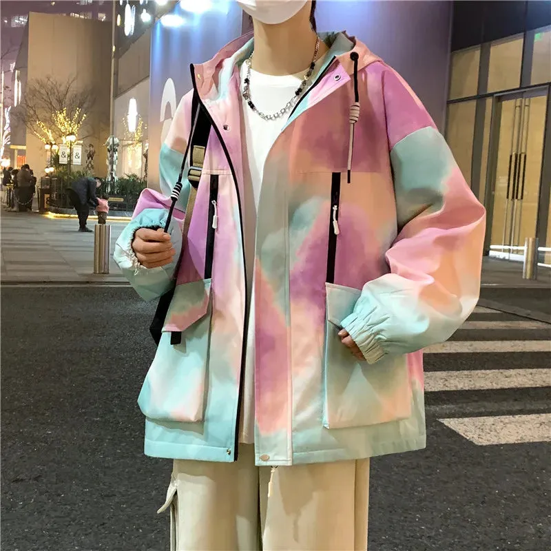 Aidase Fashion Men's Casual Windbreaker Jackets Hooded Jacket Multi-Pockets Oversize Bomber Jacket Men Vintage Baggy Coat Outerwear