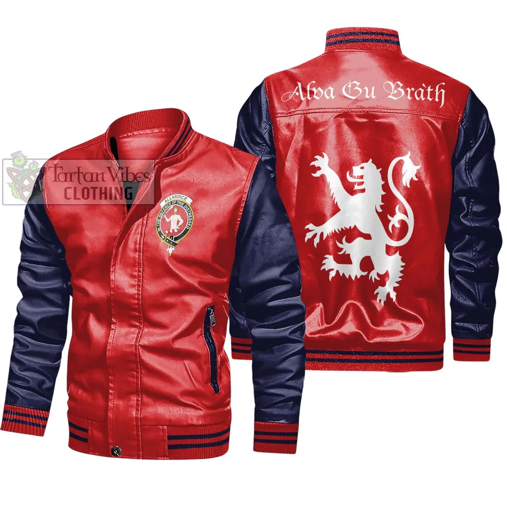 Allardice Family Crest Leather Bomber Jacket Lion Rampant Alba Gu Brath Style