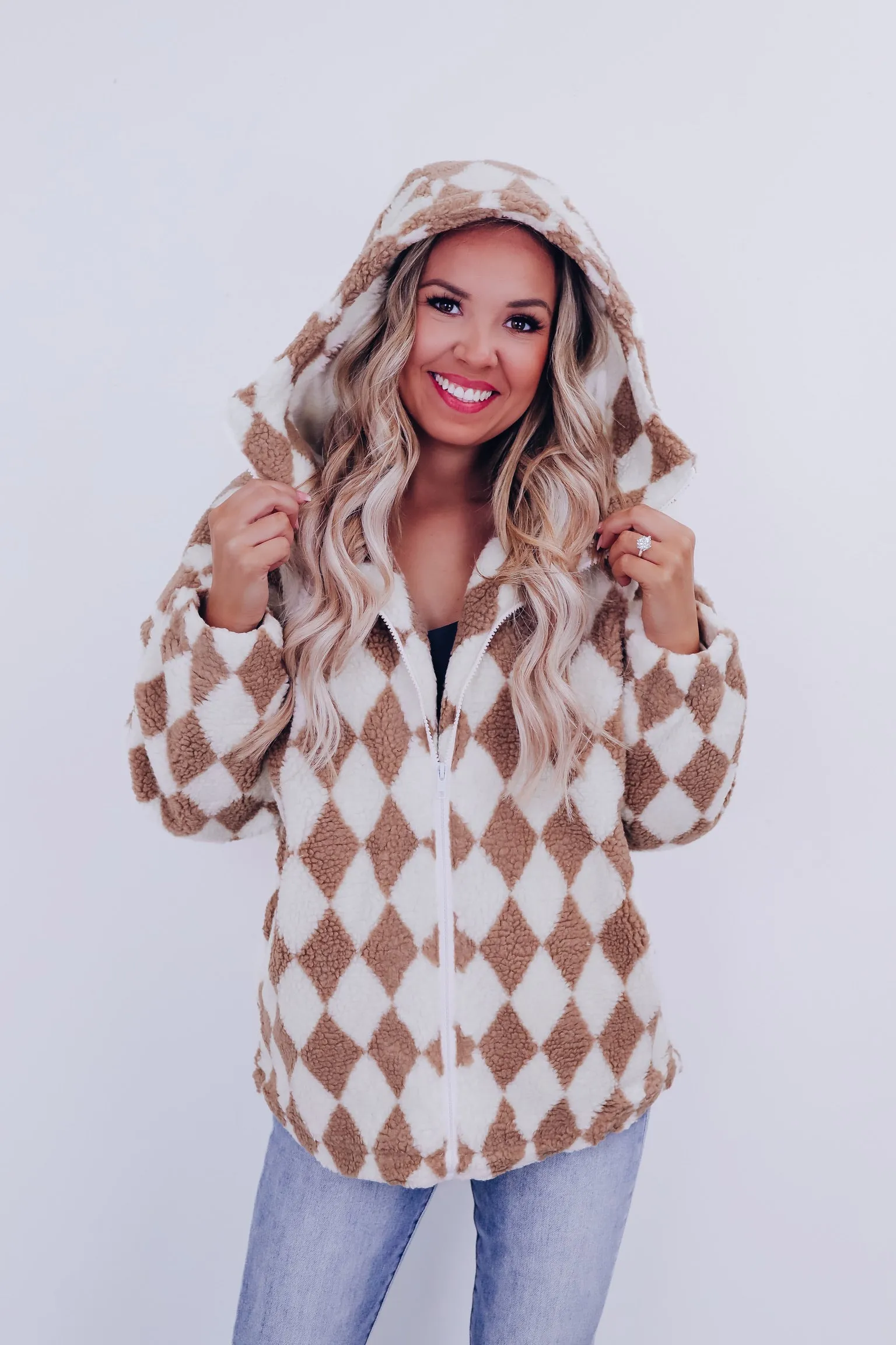 Amari Argyle Print Sherpa Jacket - Mocha