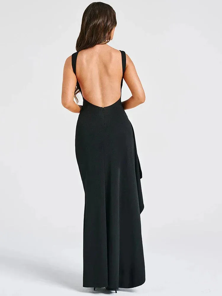 Amozae-A Elegant Backless Sexy Maxi Dress For Women Fashion New O Neck Sleeveless Thigh High Split Club Party Long Dress