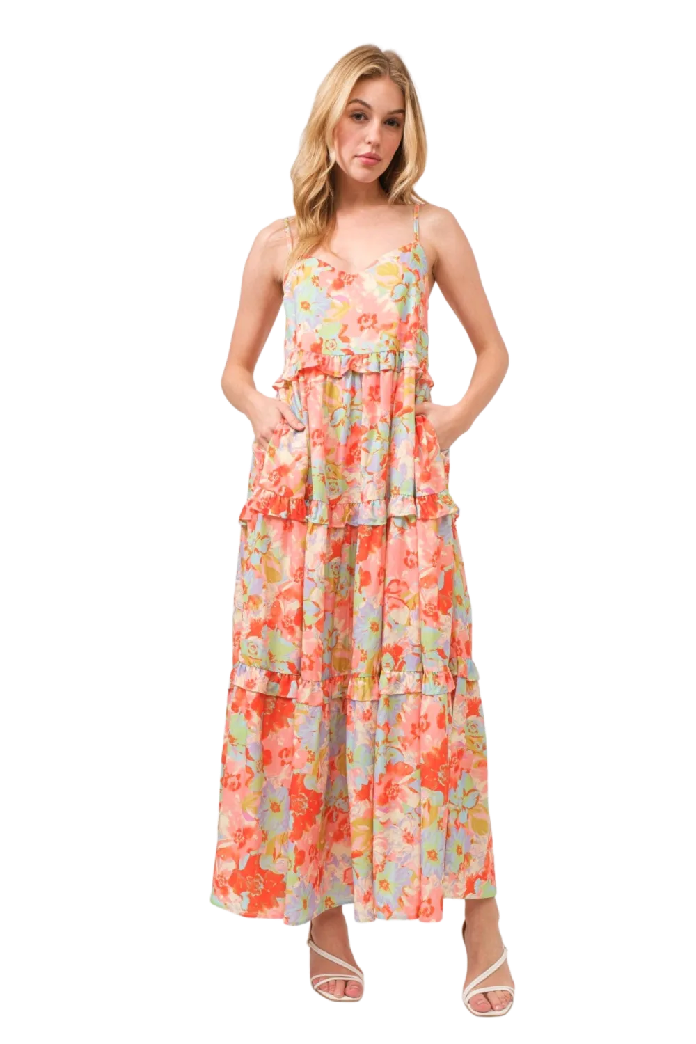 And The Why Floral Ruffled Tiered Maxi Cami Dress