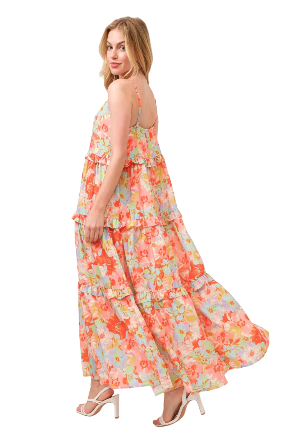 And The Why Floral Ruffled Tiered Maxi Cami Dress