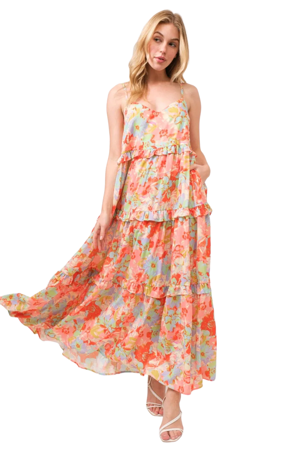 And The Why Floral Ruffled Tiered Maxi Cami Dress