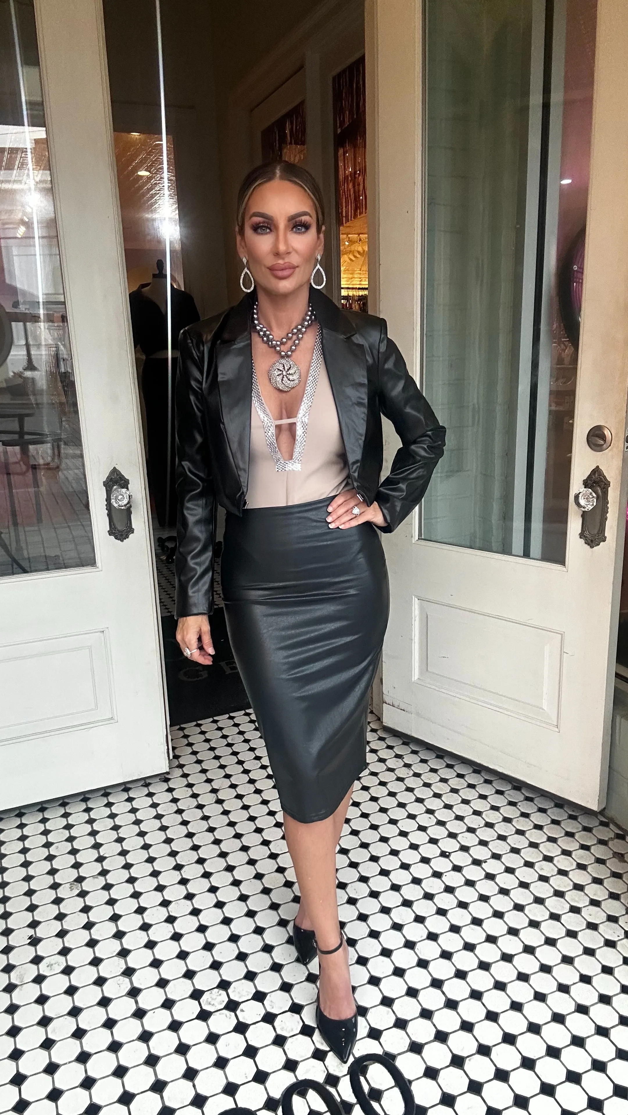 Annalise Faux Leather Midi Pencil Skirt