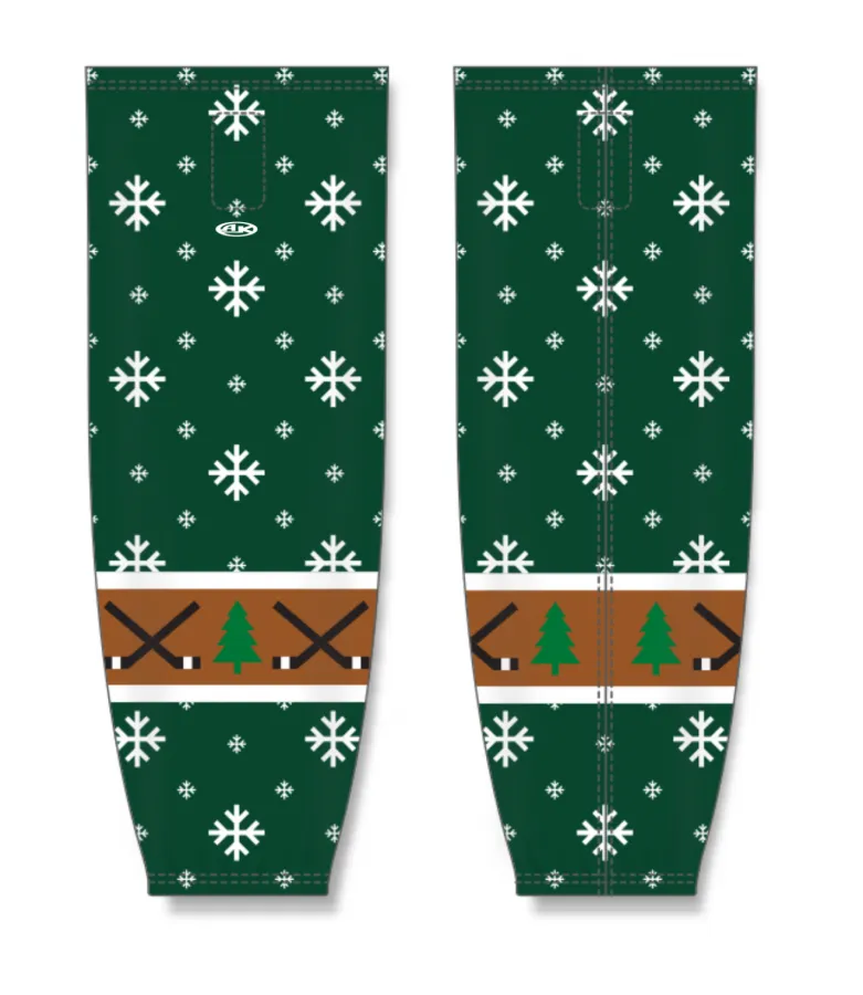 Athletic Knit (AK) Custom ZH711-CHR2404 Dark Green Christmas Sweater Sublimated Mesh Ice Hockey Socks