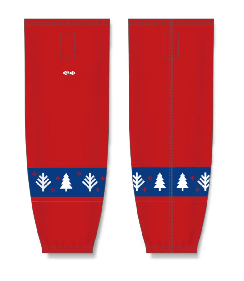 Athletic Knit (AK) Custom ZH711-CHR2405 Red Christmas Sweater Sublimated Mesh Ice Hockey Socks