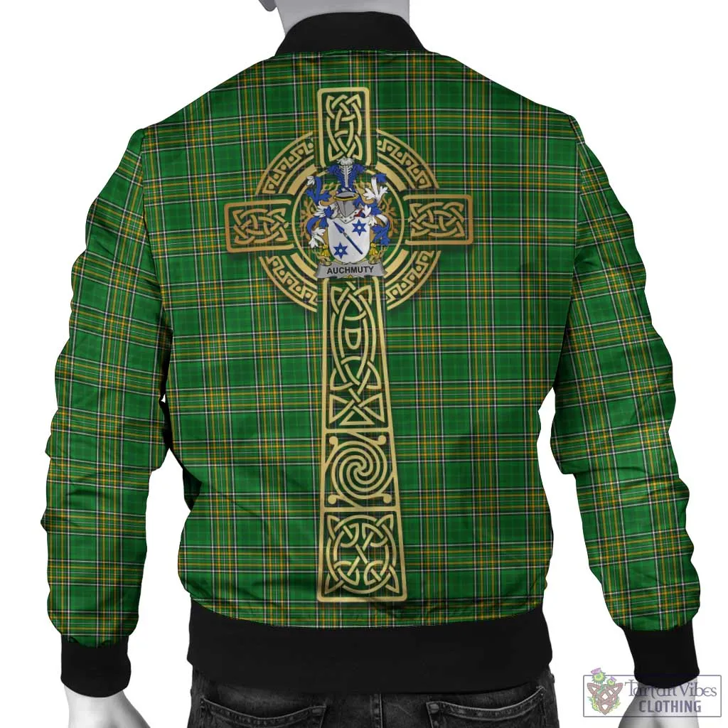 Auchmuty Irish Clan Tartan Bomber Jacket with Coat of Arms Celtic Tree of Life Style