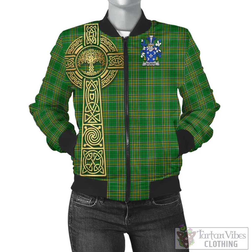 Aylward Irish Clan Tartan Bomber Jacket with Coat of Arms Celtic Tree of Life Style