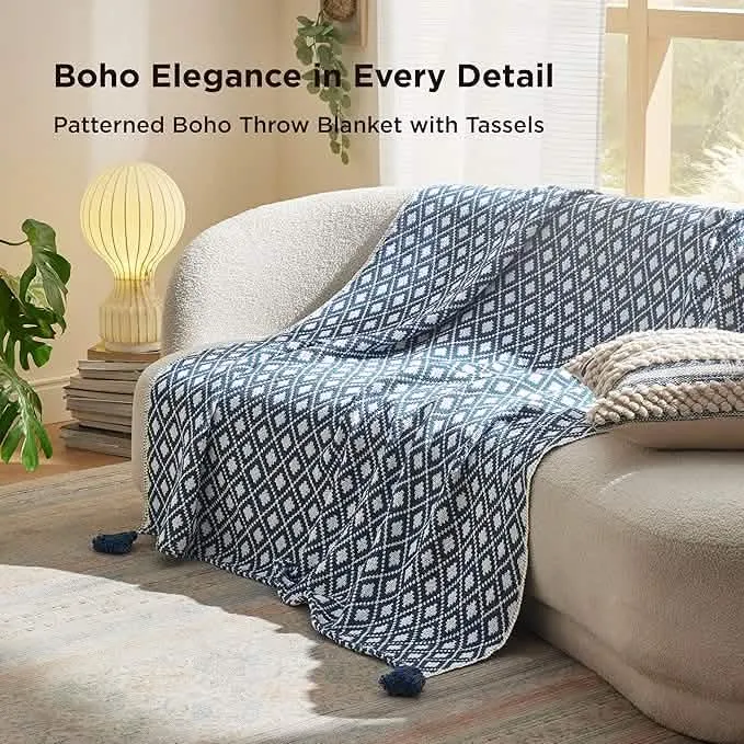 Bedsure Patterned Boho Throw Blanket With Tassels