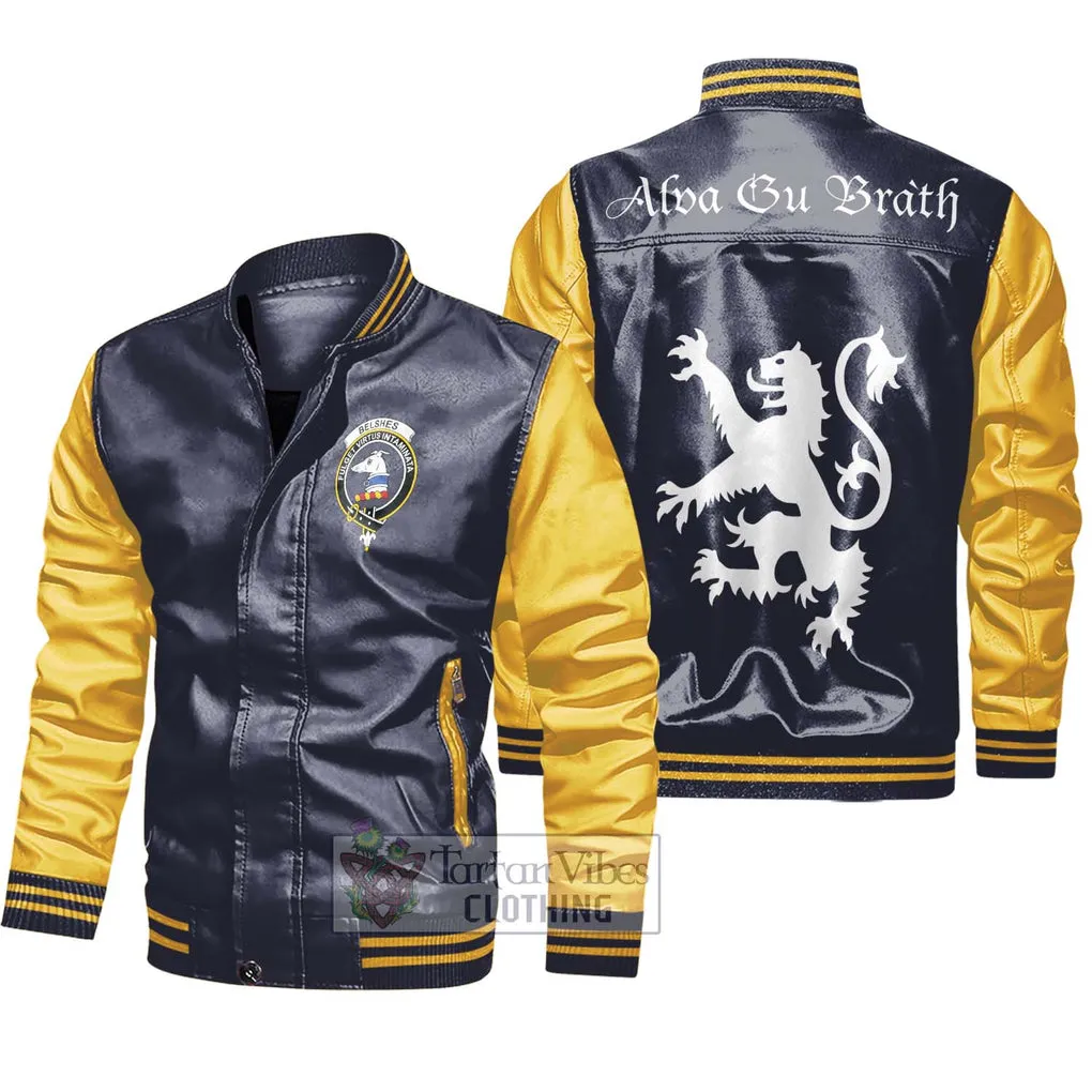 Belshes (Belsches) Family Crest Leather Bomber Jacket Lion Rampant Alba Gu Brath Style